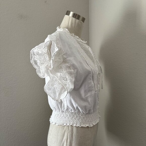 1. State White Eyelet Lace Crop Blouse With Flutter Sleeves Lightweight Minimali - Picture 3 of 12